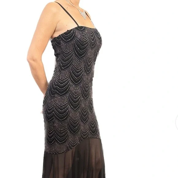 black cocktail dress with gold accents Baltic Born Womens Azura Gown | Black + Gold | Color: Black and Gold